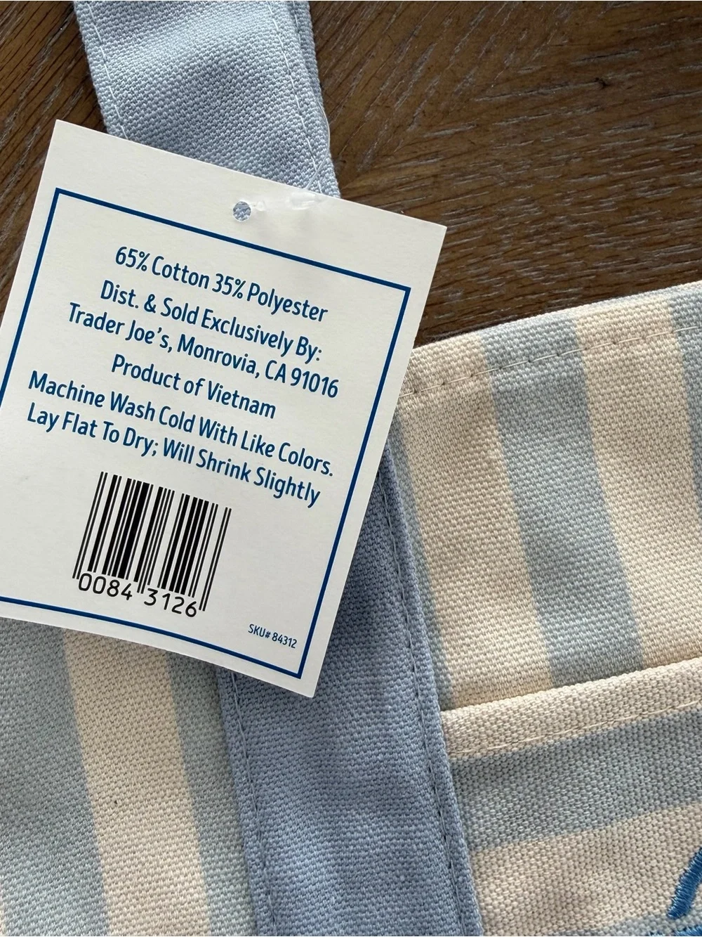 Brand New Trader Joe's Striped Mini Tote Blue